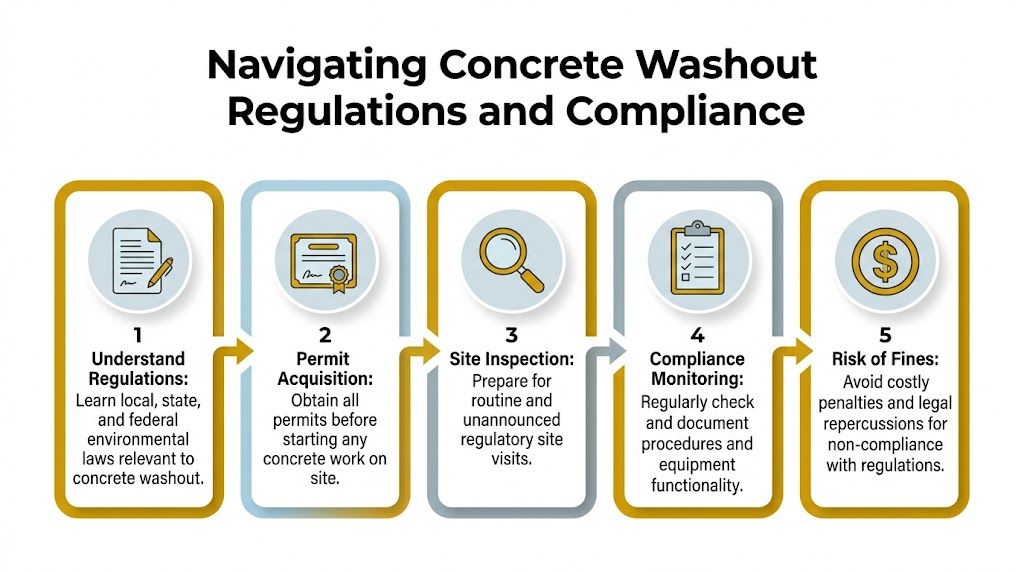 A five-step guide showing how to navigate concrete washout regulations and maintain compliance on construction sites.
