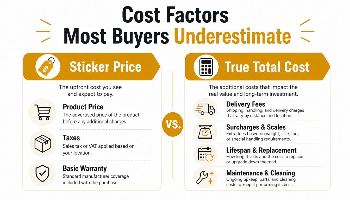 A comparison chart showing how the sticker price differs from the true total cost for buyers.