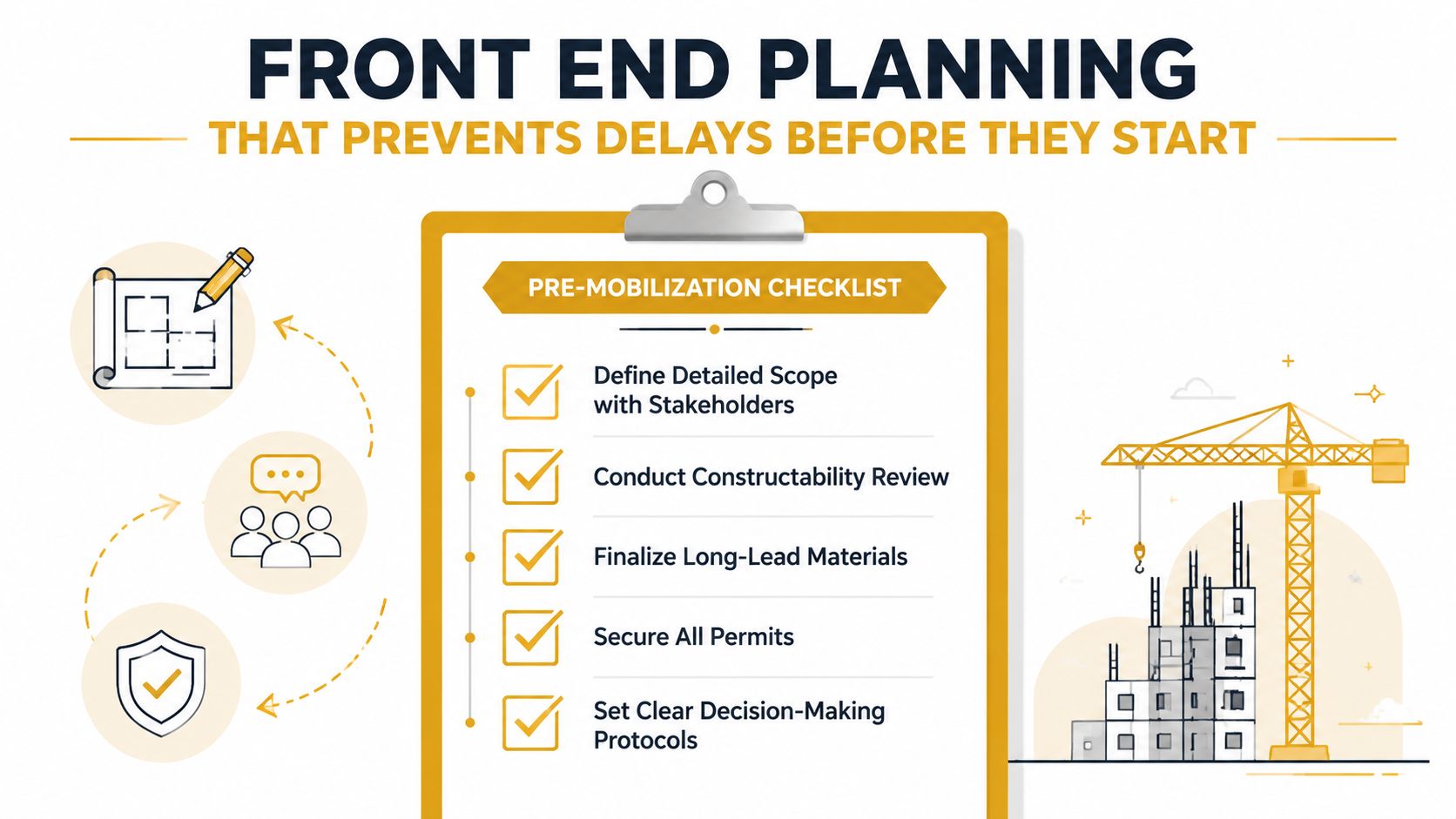 A checklist titled Pre-Mobilization Checklist for construction project planning to help prevent delays before they begin.