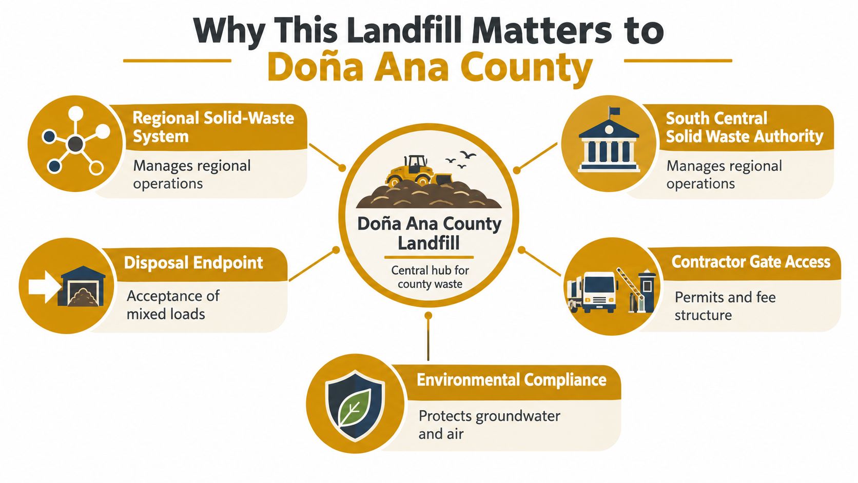 An infographic showing the central role of the Dona Ana County Landfill in regional waste management operations.