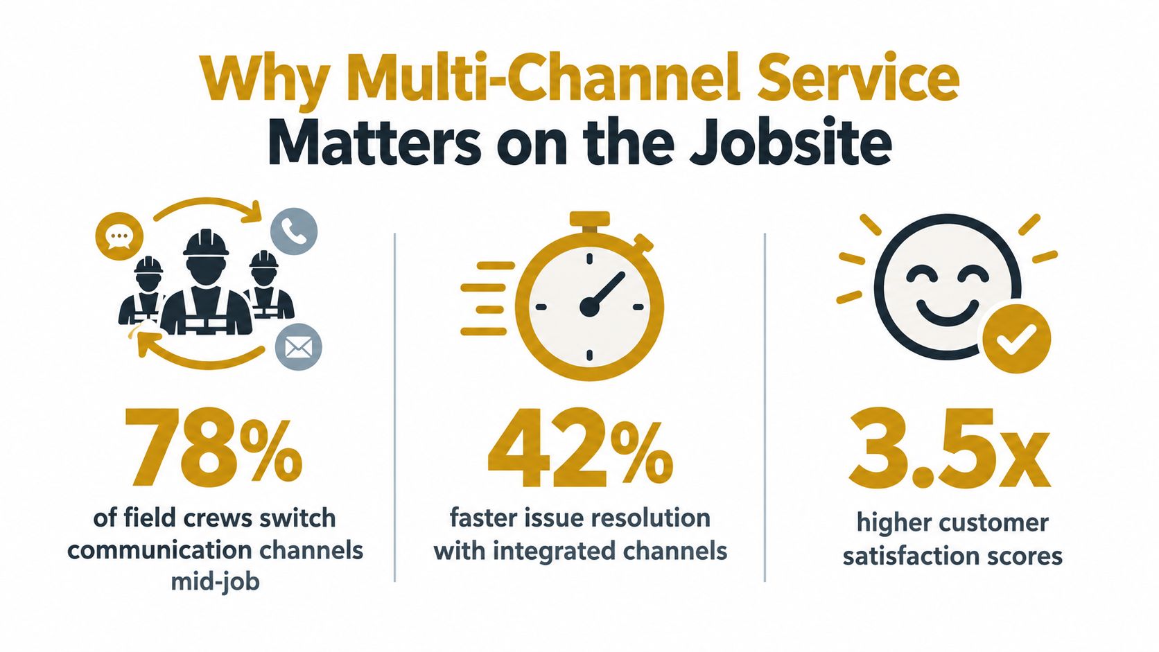 An infographic illustrating the benefits of multi-channel service on job sites with statistics and icons.